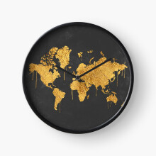 (Gold World Map=4830) Wall Clock 12 Inch Funny Mantel & Tabletop Art Decor for Home Bedroom Office
