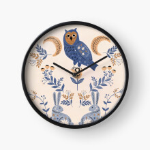 (Norwegian Owl Folk Art Scandinavian Folk Art Modern Farmhouse Swedish Folk Art Woodland Animal Nordic Wall Art=4508) Wall Clock 12 Inch Funny Mantel & Tabletop Art Decor for Home Bedroom Office