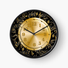 (Music, Musical Notes, Gold Embossed=4860) Wall Clock 12 Inch Funny Mantel & Tabletop Art Decor for Home Bedroom Office