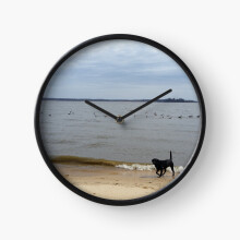(black lab on the beach=4856) Wall Clock 12 Inch Funny Mantel & Tabletop Art Decor for Home Bedroom Office
