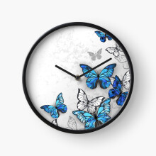 (Blue and White Butterflies=5172) Wall Clock 12 Inch Funny Mantel & Tabletop Art Decor for Home Bedroom Office