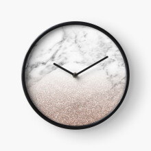 (Rose gold glitter on marble=5049) Wall Clock 12 Inch Funny Mantel & Tabletop Art Decor for Home Bedroom Office