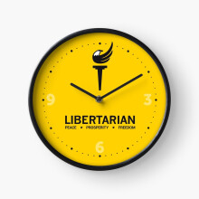 (Libertarian Torch Eagle Freedomitalism with slogan peace, prosperity, freedom - black and yellow=5011) Wall Clock 12 Inch Funny Mantel & Tabletop Art Decor for Home Bedroom Office