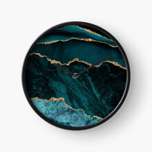 (Teal and Gold Agate=5245) Wall Clock 12 Inch Funny Mantel & Tabletop Art Decor for Home Bedroom Office