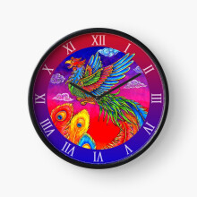 (Fenghuang Chinese Phoenix Rainbow Bird=5070) Wall Clock 12 Inch Funny Mantel & Tabletop Art Decor for Home Bedroom Office