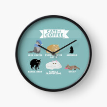 (Cats As Coffee=5077) Wall Clock 12 Inch Funny Mantel & Tabletop Art Decor for Home Bedroom Office