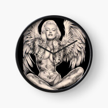 (MARILYN   Vintage Abstract Tattooed Angel Print=5063) Wall Clock 12 Inch Funny Mantel & Tabletop Art Decor for Home Bedroom Office