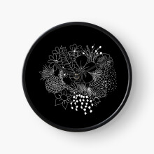 (Black and White Flowers=5427) Wall Clock 12 Inch Funny Mantel & Tabletop Art Decor for Home Bedroom Office
