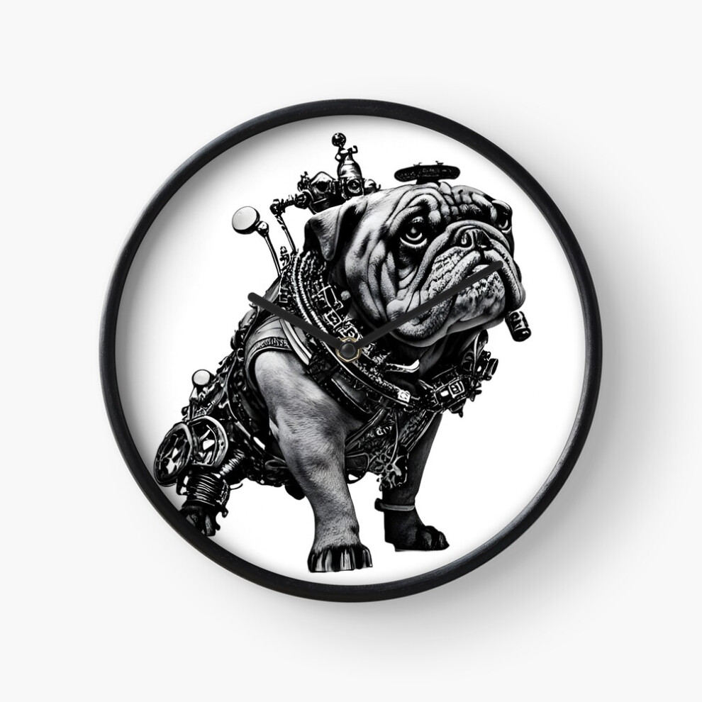 (Cute steampunk English bulldog =5594) Wall Clock 12 Inch Funny Mantel & Tabletop Art Decor for Home Bedroom Office