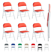 (PACK OF 6, RED) 1/2/4/6 Faux Leather padded Foldable Chairs