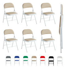 (PACK OF 6, BEIGE) 1/2/4/6 Faux Leather padded Foldable Chairs