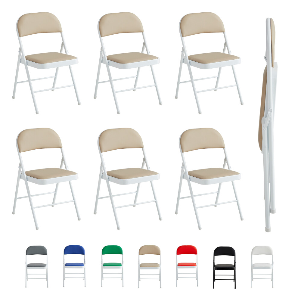 B&Q - Set Of 6 Folding Dining Chairs With Metal Frame And Padded Seats Beige - Image 2