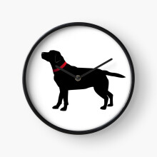 (Black Labrador with Red Collar=6714) Wall Clock 12 Inch Funny Mantel & Tabletop Art Decor for Home Bedroom Office