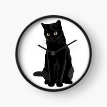 (Black Cat=6605) Wall Clock 12 Inch Funny Mantel & Tabletop Art Decor for Home Bedroom Office