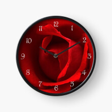 (Red Rose with White Script Numbers=6624) Wall Clock 12 Inch Funny Mantel & Tabletop Art Decor for Home Bedroom Office