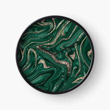 (Emerald Green Black Gold Glitter Marble #1 (Faux Glitter) #decor #art=6598) Wall Clock 12 Inch Funny Mantel & Tabletop Art Decor for Home Bedroom Office