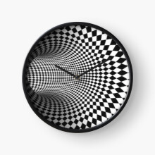 (Black and white checkered optical illusion=6959) Wall Clock 12 Inch Funny Mantel & Tabletop Art Decor for Home Bedroom Office