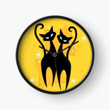 (Sunshine Spectacular Atomic Age Black Kitschy Cats=7282) Wall Clock 12 Inch Funny Mantel & Tabletop Art Decor for Home Bedroom Office