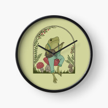 (Cottagecore Aesthetic Frog Playing Banjo on Mushroom Cute Vintage - Goblincore Farmer Toad in Garden - Dark Academia Aesthetic Froggy - Emo Grugne Fairycore Foggie=7189) Wall Clock 12 Inch Funny Mantel & Tabletop Art Decor for Home Bedroom Office