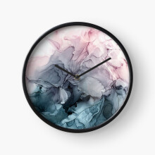(Blush and Payne's Grey Flowing Abstract Painting=7024) Wall Clock 12 Inch Funny Mantel & Tabletop Art Decor for Home Bedroom Office