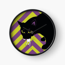 (Black cat Nibbles is a good mouser=7363) Wall Clock 12 Inch Funny Mantel & Tabletop Art Decor for Home Bedroom Office