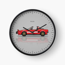 (Fiat Bertone X1 9 Red With White Side Stripes=7802) Wall Clock 12 Inch Funny Mantel & Tabletop Art Decor for Home Bedroom Office