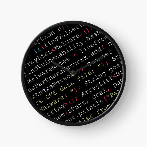 (Hacking Malware Source Code (Black, angled)=7406) Wall Clock 12 Inch Funny Mantel & Tabletop Art Decor for Home Bedroom Office