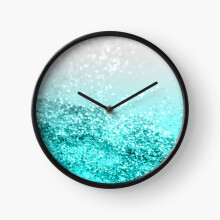 (Silver Gray Aqua Teal Ocean Glitter #1 (Faux Glitter) #shiny #decor #art =8098) Wall Clock 12 Inch Funny Mantel & Tabletop Art Decor for Home Bedroom Office