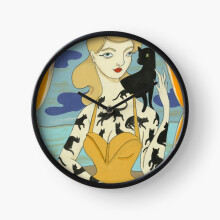 (Black Cat Tattooed Lady=8726) Wall Clock 12 Inch Funny Mantel & Tabletop Art Decor for Home Bedroom Office