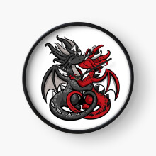 (Dragon Couple Black and Red=8351) Wall Clock 12 Inch Funny Mantel & Tabletop Art Decor for Home Bedroom Office