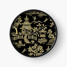 (Chinoiserie Pagoda Gold and Black=8881) Wall Clock 12 Inch Funny Mantel & Tabletop Art Decor for Home Bedroom Office