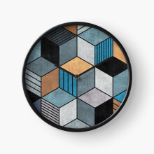 (Colorful Concrete Cubes 2 - Blue, Grey, Brown=9271) Wall Clock 12 Inch Funny Mantel & Tabletop Art Decor for Home Bedroom Office