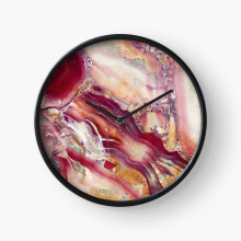 (Red and Gold Marble Gem Stone Pattern=9277) Wall Clock 12 Inch Funny Mantel & Tabletop Art Decor for Home Bedroom Office