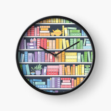 (Rainbow Books Shelf Pattern (Black Background)=9232) Wall Clock 12 Inch Funny Mantel & Tabletop Art Decor for Home Bedroom Office