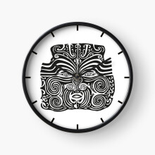 (Maori Moko Tribal Tattoo New Zealand Black and White =9178) Wall Clock 12 Inch Funny Mantel & Tabletop Art Decor for Home Bedroom Office