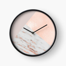(Blush pink layers of rose gold and marble=9002) Wall Clock 12 Inch Funny Mantel & Tabletop Art Decor for Home Bedroom Office