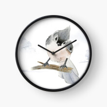 (White Bird tufted titmouse in wintertime=9793) Wall Clock 12 Inch Funny Mantel & Tabletop Art Decor for Home Bedroom Office