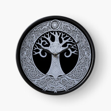 (SILVER YGGDRASIL=9396) Wall Clock 12 Inch Funny Mantel & Tabletop Art Decor for Home Bedroom Office