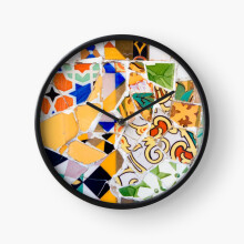 (Gaudi Tile Barcelona Architecture Building white and yellow mosaic=9448) Wall Clock 12 Inch Funny Mantel & Tabletop Art Decor for Home Bedroom Office
