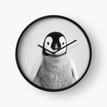 (Baby Penguin - Black White=10221) Wall Clock 12 Inch Funny Mantel & Tabletop Art Decor for Home Bedroom Office