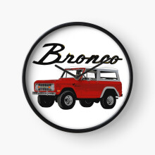 (Ford Bronco - vintage red (black text)=9923) Wall Clock 12 Inch Funny Mantel & Tabletop Art Decor for Home Bedroom Office