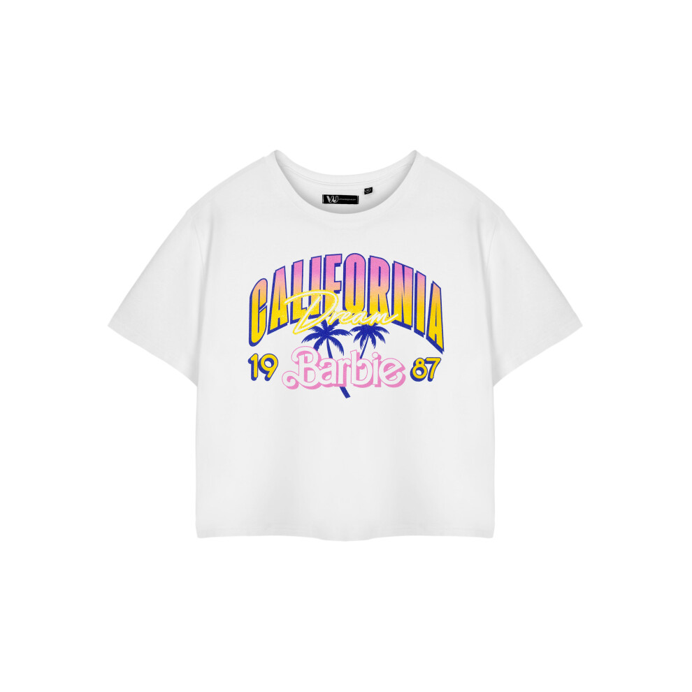 (Medium) Barbie Cropped Short Sleeved T-Shirt (Womens White)