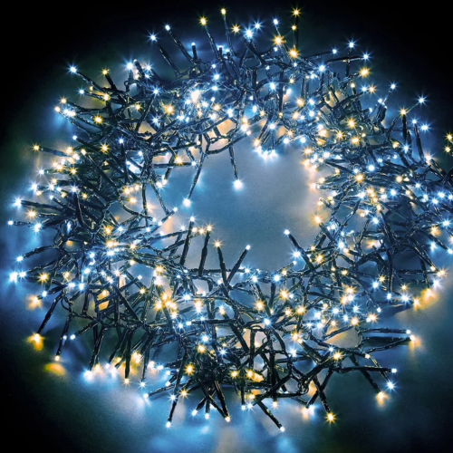 (200) Christmas Fairy Lights White + Warm White LED String Mains Operated