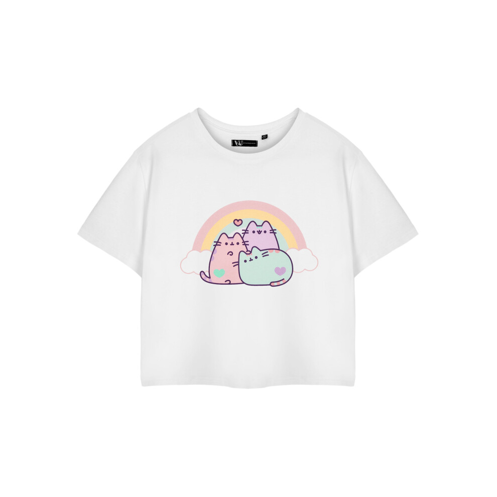 Pusheen Women's White (Large) Cropped Short Sleeved T-Shirt ( )