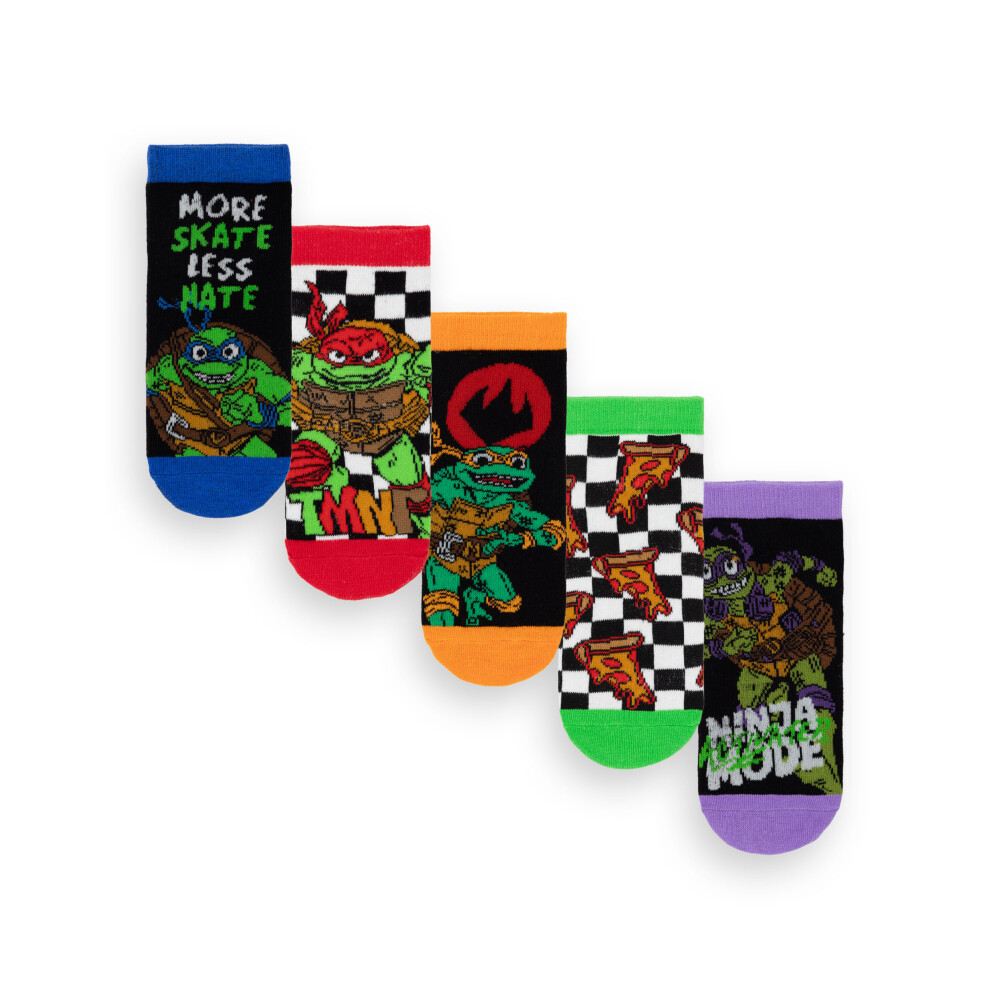 (6-8.5 UK Child) Teenage Mutant Ninja Turtles Calf Socks Set of 5 (Boys Multicoloured)