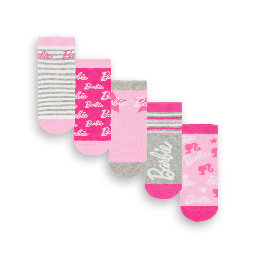 (6-8.5 UK Child) Barbie Calf Socks Set of 5 (Girls Multicoloured)