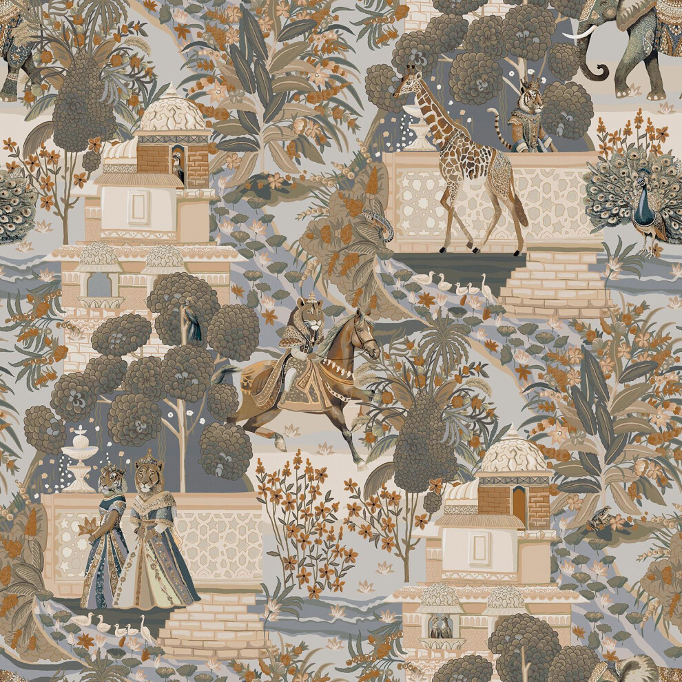 Holden Decor Animal Palace Navy Orange Wallpaper Stylish Trendy Feature Wall 5022976137615