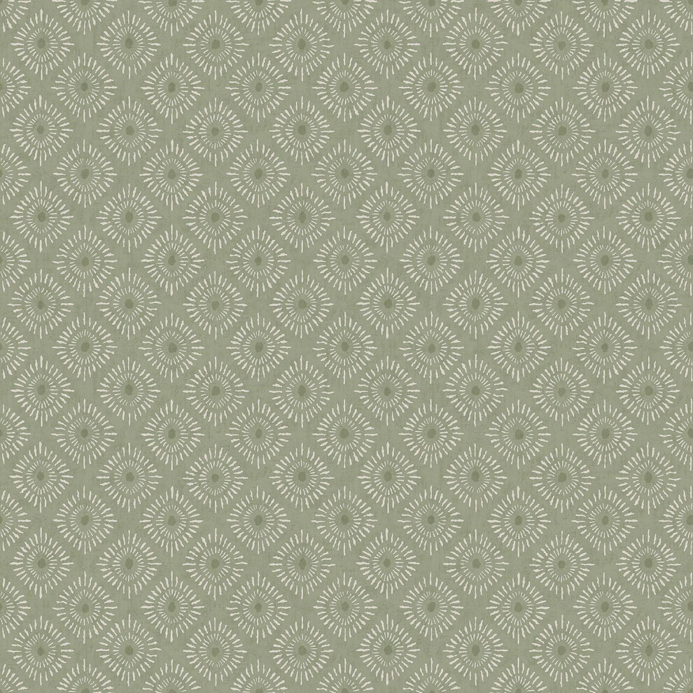 Holden Decor Indian Sunburst Sage Wallpaper Metallic Silver Effect Feature Wall 5022976138407