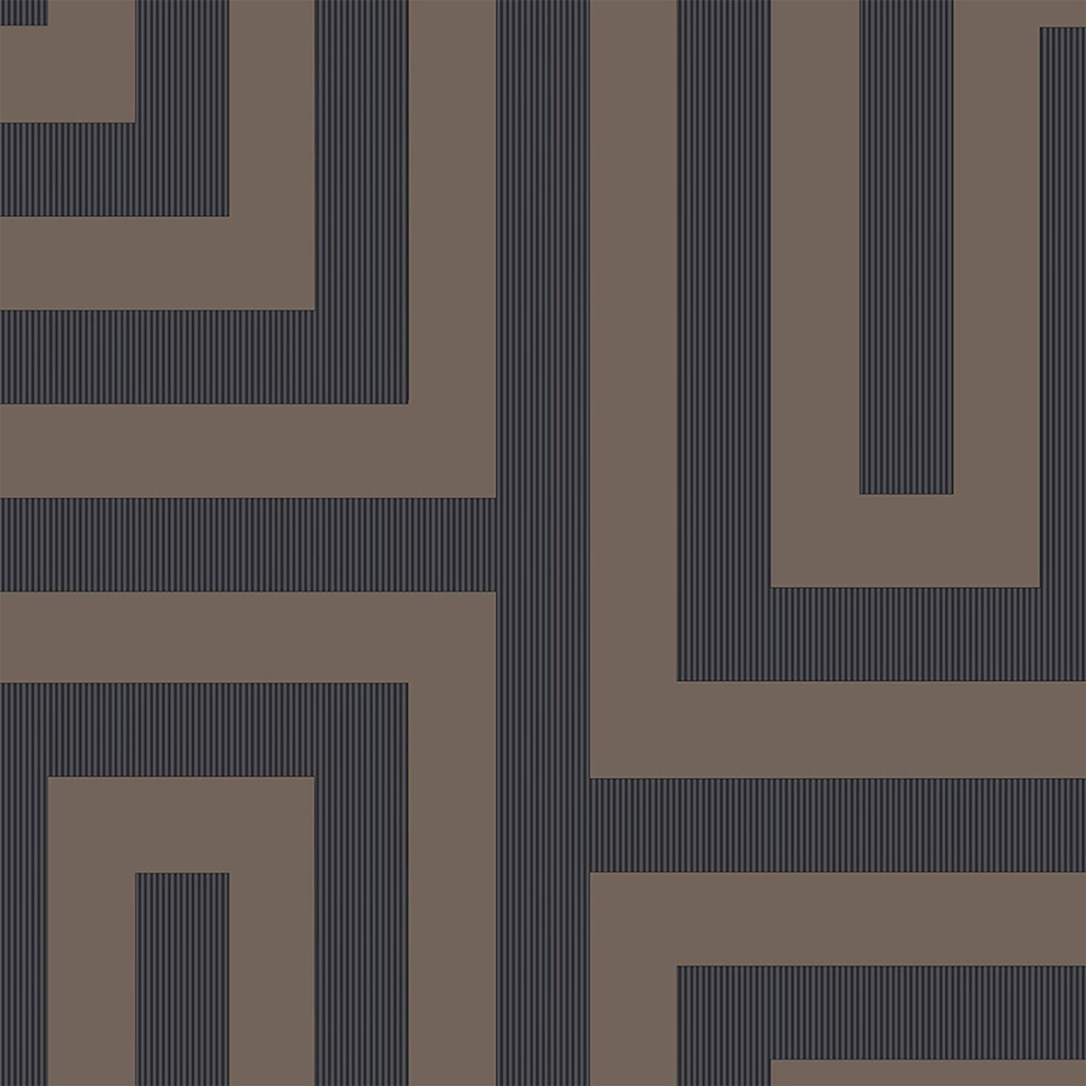 Grandeco Links Wallpaper Greek Key Metallic Modern Contemporary Black/Gold