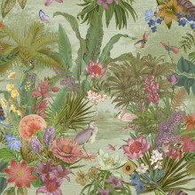 Grandeco Floral Hall Green Wallpaper - Botanical Floral with Birds, Textured Paste-The-Wall Vinyl (WL-204401) 10m x 0.53m